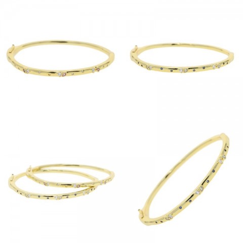 Elegant Unisex Cubic Zirconia Bangle Bracelet, 58-60mm Gold Plated, High Grade, Sh0164
