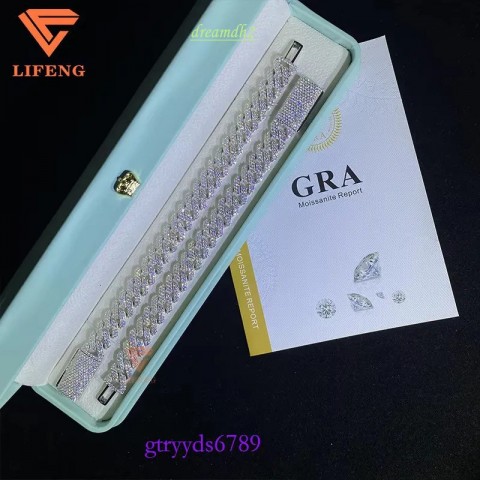 Wholesale Unisex Moissanite Hip Hop Cuban Chain Bracelets for Men and Women