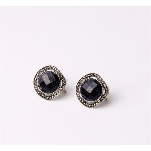925 Sterling Silver Blue Sandstone Stud Earrings for Women