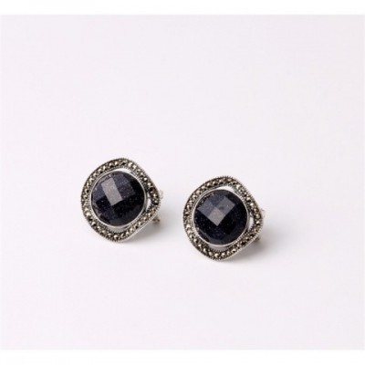 925 Sterling Silver Blue Sandstone Stud Earrings for Women