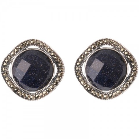 925 Sterling Silver Blue Sandstone Stud Earrings for Women