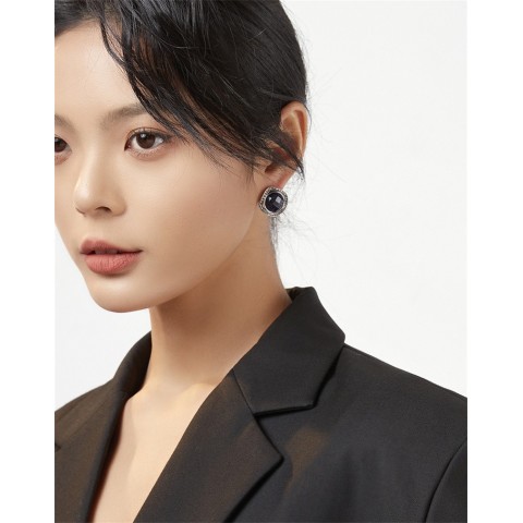 925 Sterling Silver Blue Sandstone Stud Earrings for Women