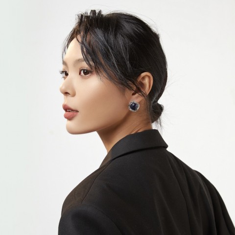 925 Sterling Silver Blue Sandstone Stud Earrings for Women