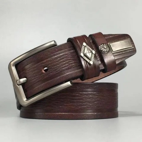 Thick Retro Cowboy Leather Belt for Men's Jeans Dress