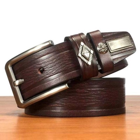 Thick Retro Cowboy Leather Belt for Men's Jeans Dress