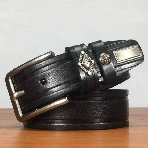 Thick Retro Cowboy Leather Belt for Men's Jeans Dress