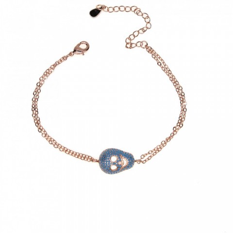 Customized Rose CZ Turquoise Skull Charm Bracelet for Women
