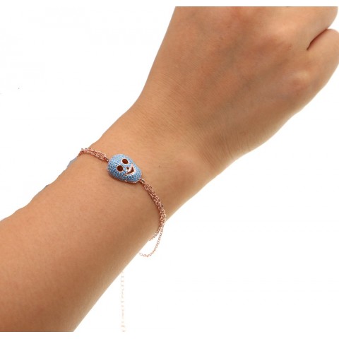 Customized Rose CZ Turquoise Skull Charm Bracelet for Women