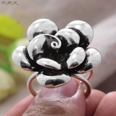 Exaggerated Floral Thai Silver Ladies Band Ring for Valentine's Day