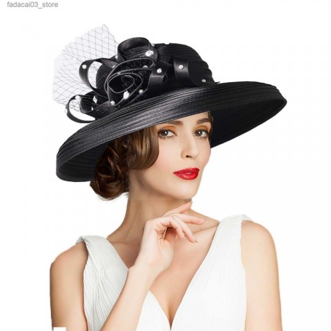 Elegant Wide Brim Top Hats for Women - Brown with Veils