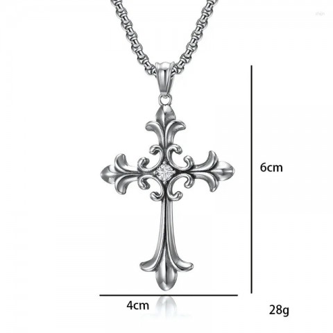 Cross Pendant Necklace XL0081 for Unisex - Trendy Green Zircon with Stainless Steel Chain
