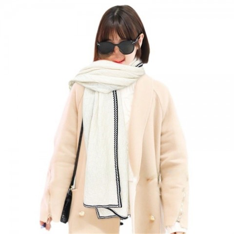 JACI Women's Warm Cashmere Scarf, Classic Letter Design, Two-Sided, 100-135cm