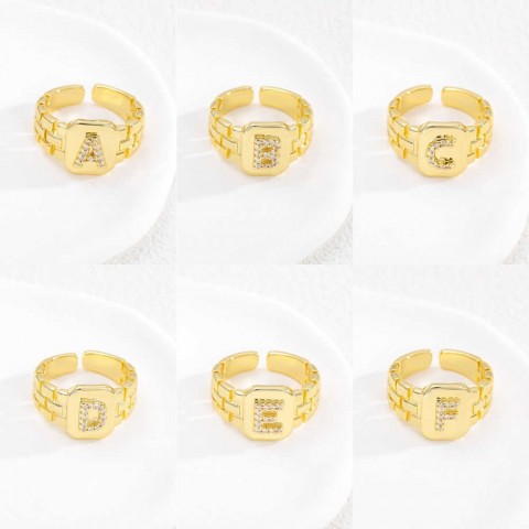 Couple Copper Rings with Personalized Zircon Letters - Gothic Style for Men