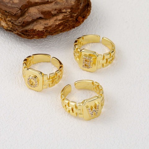 Couple Copper Rings with Personalized Zircon Letters - Gothic Style for Men