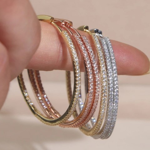 50MM Big CZ Huggie Hoop Earrings for Women - Iced Out Bohemian Fashion Jewelry
