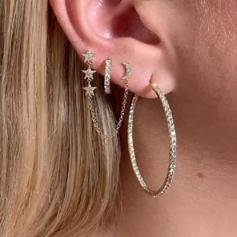 50MM Big CZ Huggie Hoop Earrings for Women - Iced Out Bohemian Fashion Jewelry