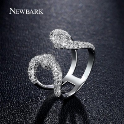 NEWBARK Ladies Vintage Crown Open Ring with Zirconia Stones and Silver Finish