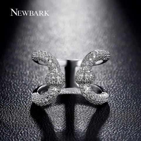 NEWBARK Ladies Vintage Crown Open Ring with Zirconia Stones and Silver Finish