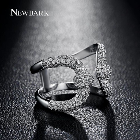 NEWBARK Ladies Vintage Crown Open Ring with Zirconia Stones and Silver Finish