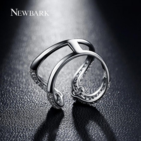NEWBARK Ladies Vintage Crown Open Ring with Zirconia Stones and Silver Finish