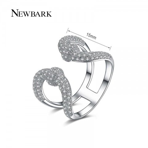 NEWBARK Ladies Vintage Crown Open Ring with Zirconia Stones and Silver Finish
