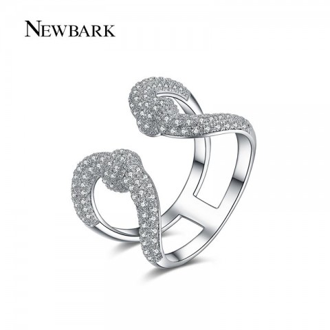 NEWBARK Ladies Vintage Crown Open Ring with Zirconia Stones and Silver Finish
