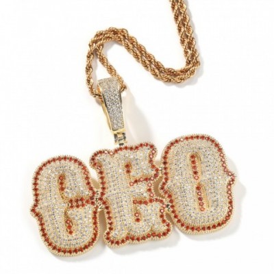 TopBling Unisex 18K Gold Plated Pendant Necklace with Bubble Bone Letters