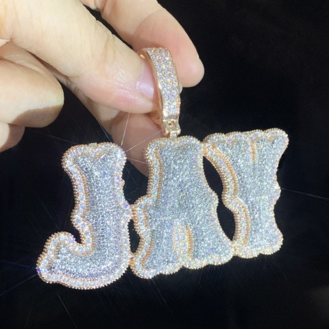TopBling Unisex 18K Gold Plated Pendant Necklace with Bubble Bone Letters