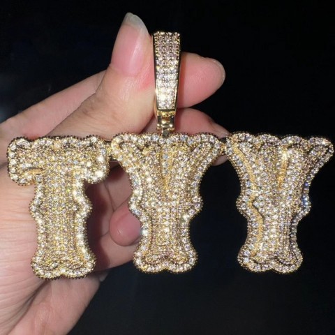 TopBling Unisex 18K Gold Plated Pendant Necklace with Bubble Bone Letters