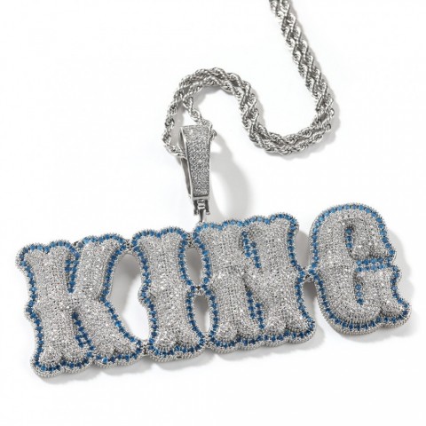 TopBling Unisex 18K Gold Plated Pendant Necklace with Bubble Bone Letters
