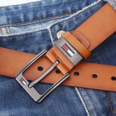 High Quality Golden Alloy Square Buckle Men's PU Leather Belt for Fashion Retro Jeans