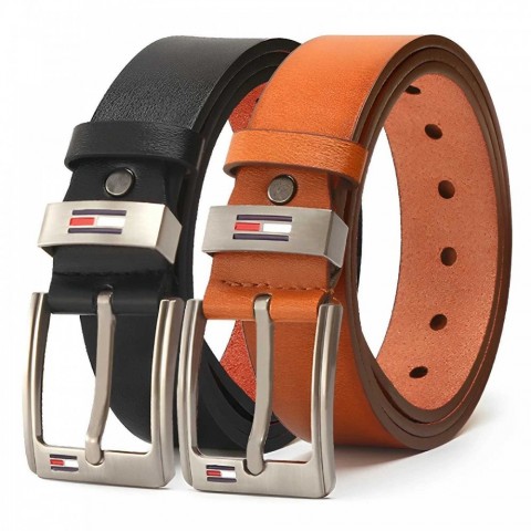 High Quality Golden Alloy Square Buckle Men's PU Leather Belt for Fashion Retro Jeans