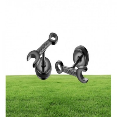 Black Tool Stud Earrings for Men - Unique Wrench Design in 18K Gold Plated