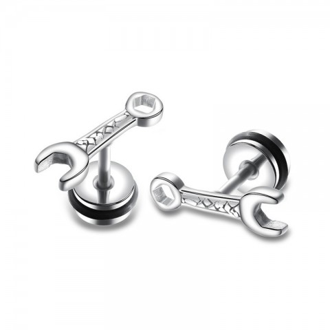 Black Tool Stud Earrings for Men - Unique Wrench Design in 18K Gold Plated