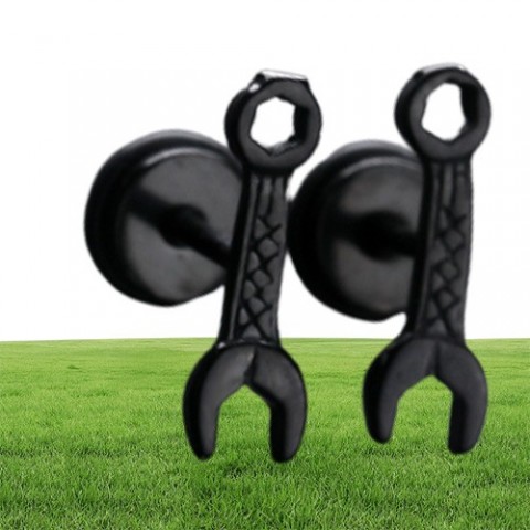 Black Tool Stud Earrings for Men - Unique Wrench Design in 18K Gold Plated