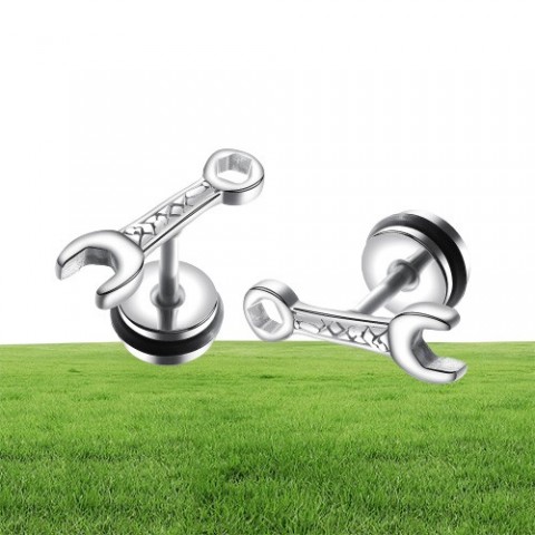 Black Tool Stud Earrings for Men - Unique Wrench Design in 18K Gold Plated