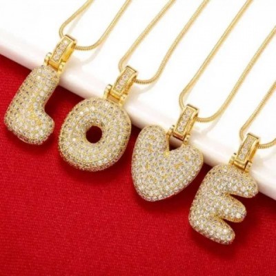Elegant Crystal Brass Gold Letter Necklace for Women - VL34