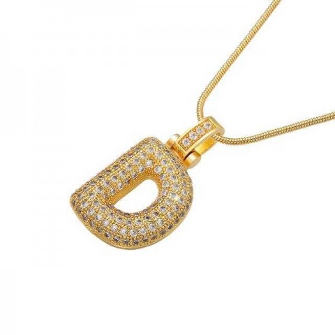 Elegant Crystal Brass Gold Letter Necklace for Women - VL34