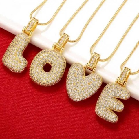 Elegant Crystal Brass Gold Letter Necklace for Women - VL34