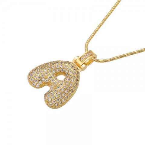 Elegant Crystal Brass Gold Letter Necklace for Women - VL34