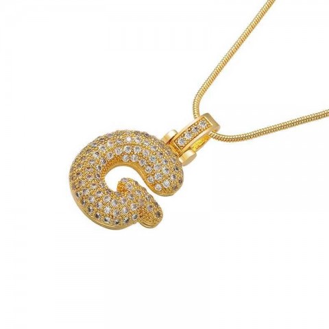 Elegant Crystal Brass Gold Letter Necklace for Women - VL34