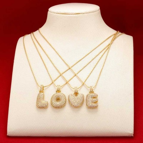 Elegant Crystal Brass Gold Letter Necklace for Women - VL34