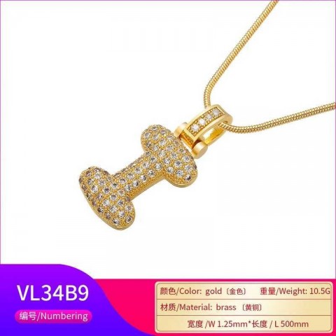 Elegant Crystal Brass Gold Letter Necklace for Women - VL34