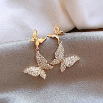 Dazzling Gold Butterfly Earrings for Ladies