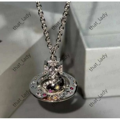 Vivienenns Westwood Women's Colorful Saturn Moissanite Necklace in 925 Silver & 18K Gold