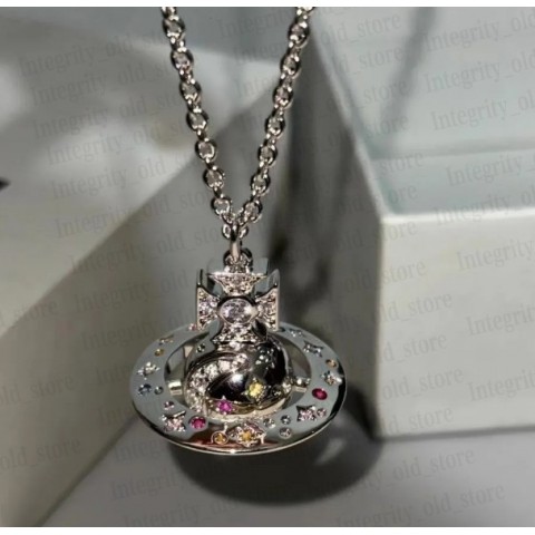 Vivienenns Westwood Women's Colorful Saturn Moissanite Necklace in 925 Silver & 18K Gold