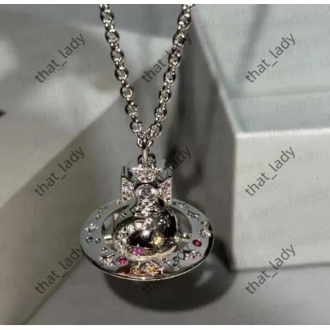 Vivienenns Westwood Women's Colorful Saturn Moissanite Necklace in 925 Silver & 18K Gold