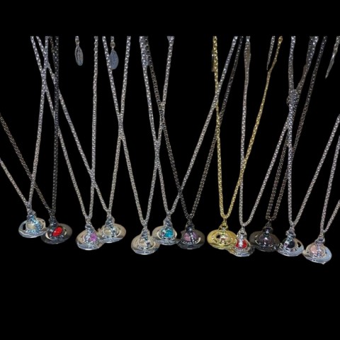 Vivienenns Westwood Women's Colorful Saturn Moissanite Necklace in 925 Silver & 18K Gold
