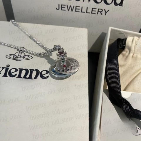 Vivienenns Westwood Women's Colorful Saturn Moissanite Necklace in 925 Silver & 18K Gold