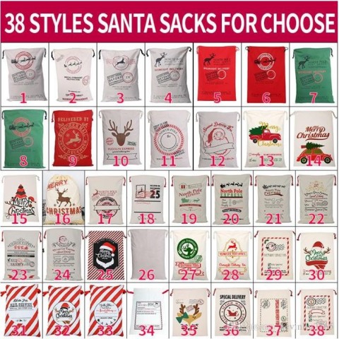 Large Drawstring Santa Claus Canvas Bag for Christmas Gift with Blue Cartoon Design